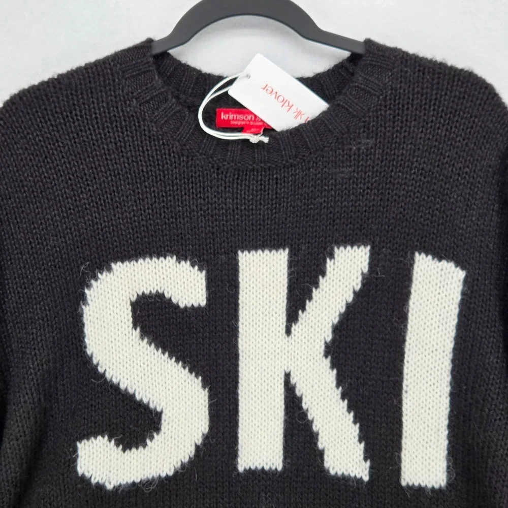 Krimson Klover NEW Women Medium 'Ski' Spell Out‎ Knit Sweater Black Alpaca Blend
